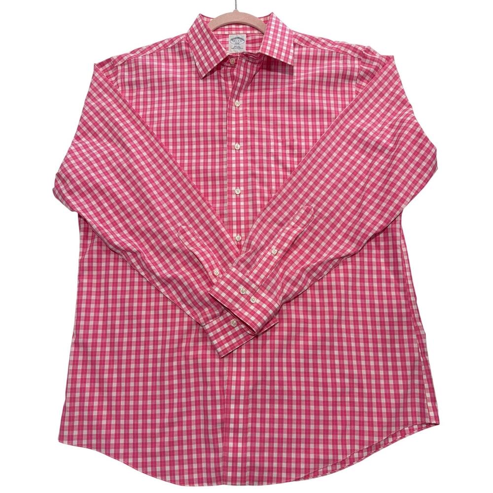 Brooks Brothers 16 1/2-4/5 Slim Fit Oxford Pink Checkered Long Sleeved Shirt